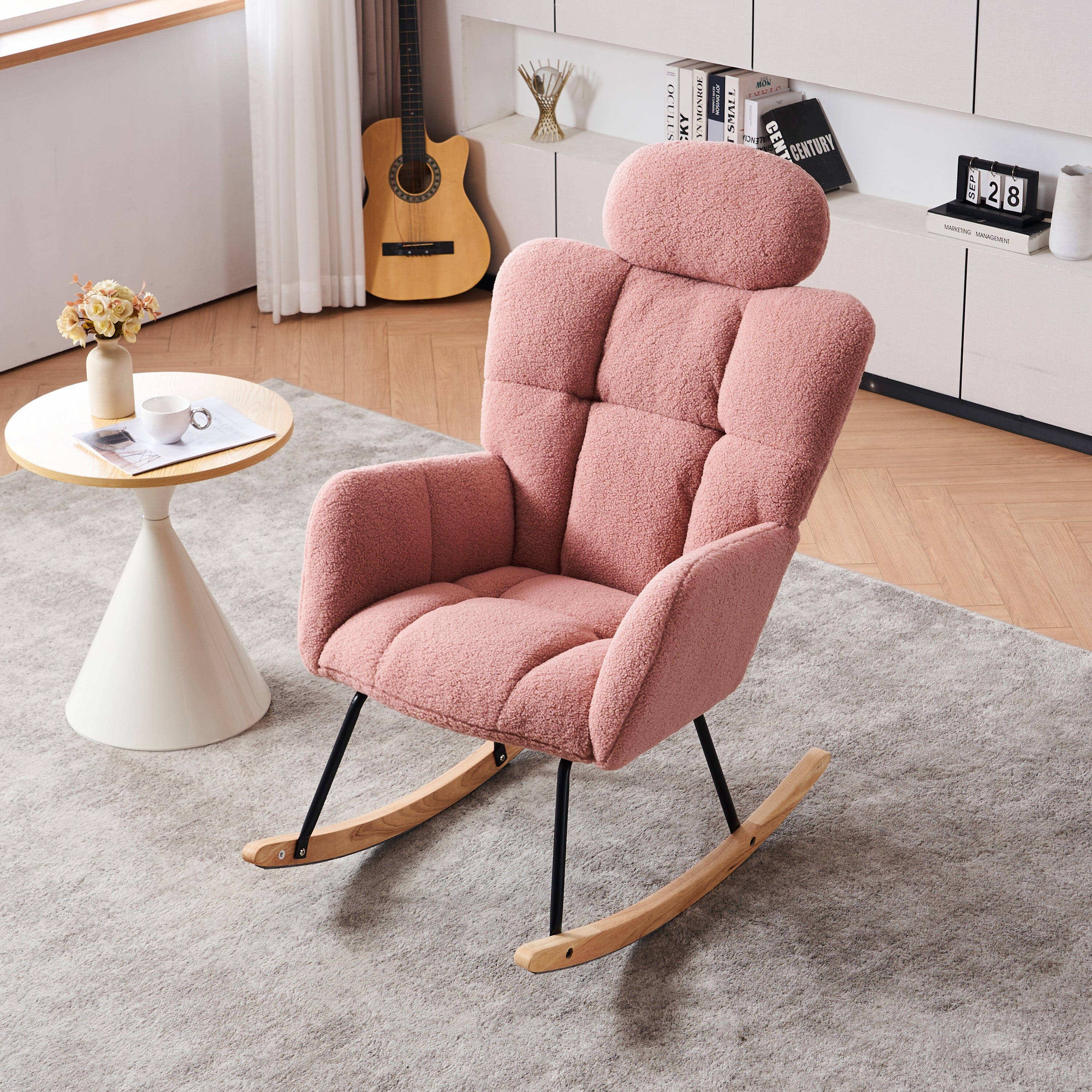 Teddy Fabric Rocking Chair VEYELASH® Pink