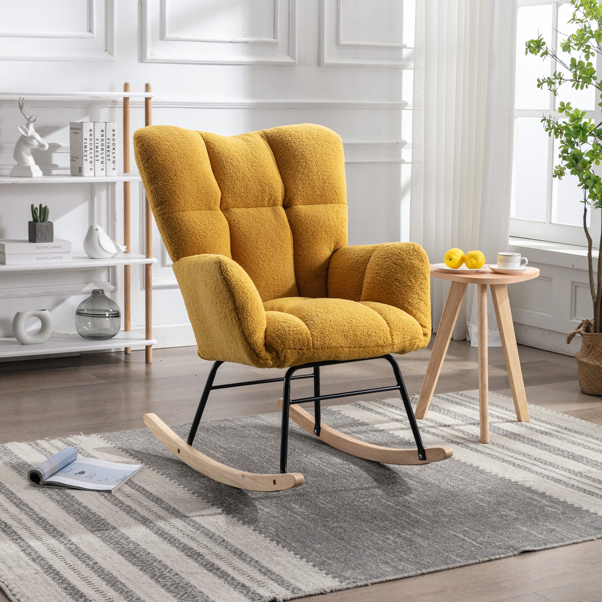 Teddy Fabric Rocking Chair VEYELASH® Yellow