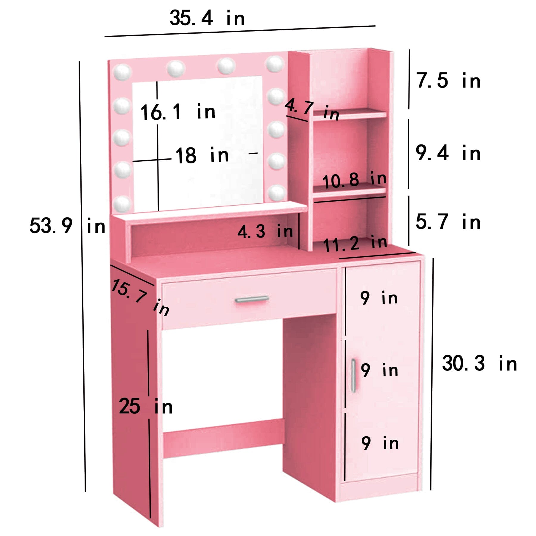 Vanity Desk with Mirror & Light | Pink/White VEYELASH®