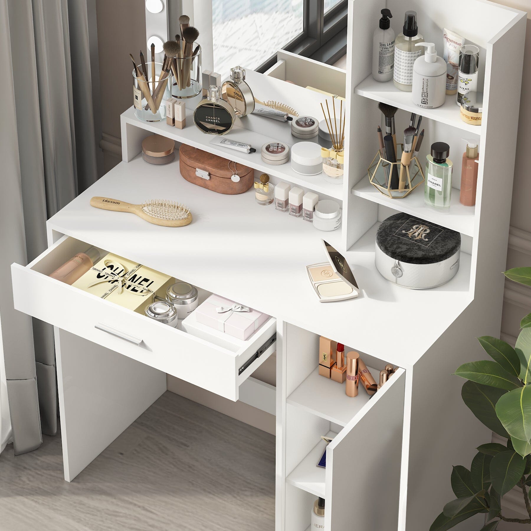Vanity Desk with Mirror & Light | Pink/White VEYELASH®