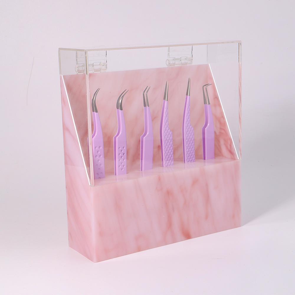 Eyelash Tweezer Case 6 Slots VEYELASH? Pink Marble