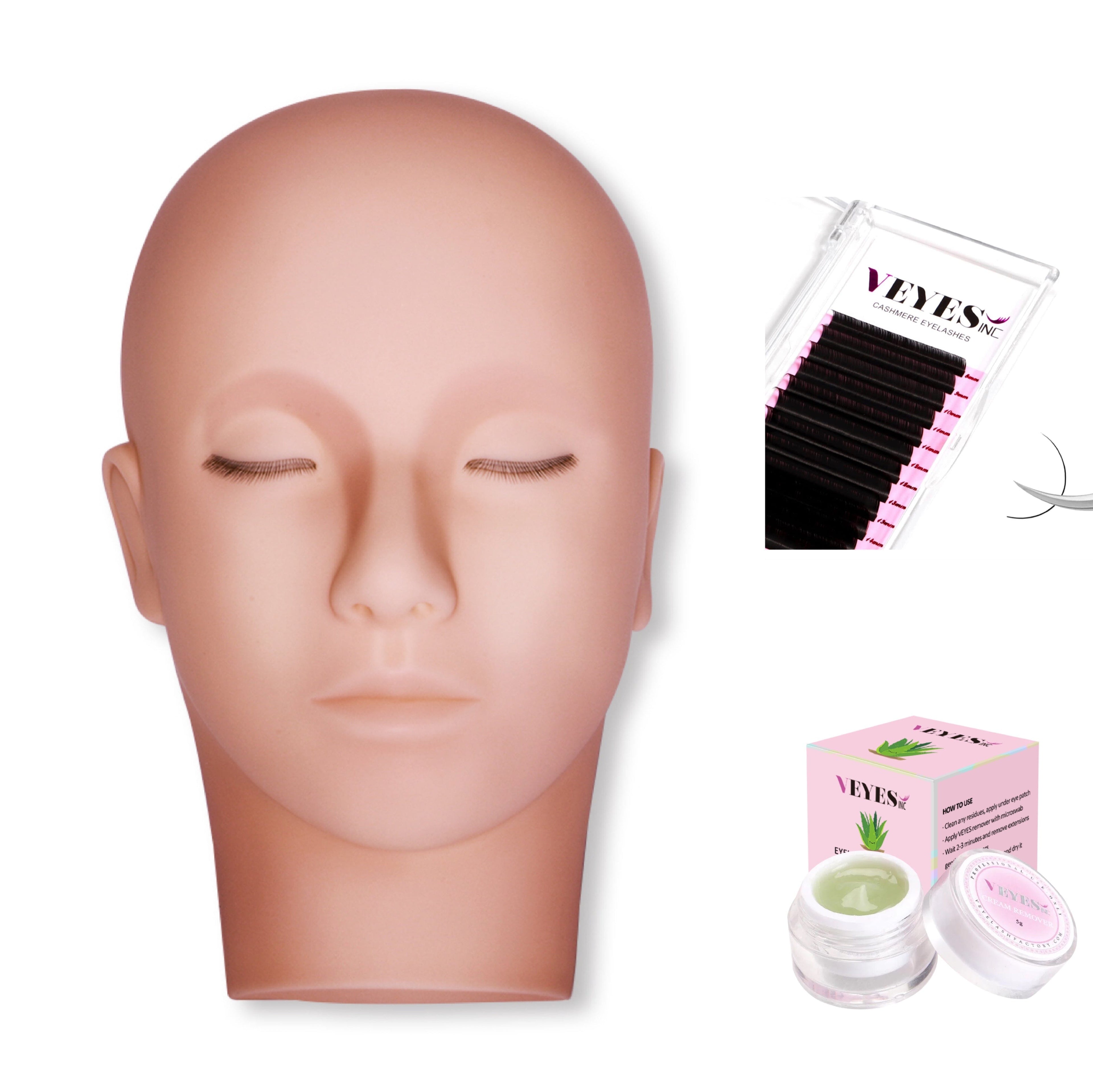 Layered Training Head Practice mannequin VEYELASH® Head+Remover+Cashmere Lash 0.05/D/MIX