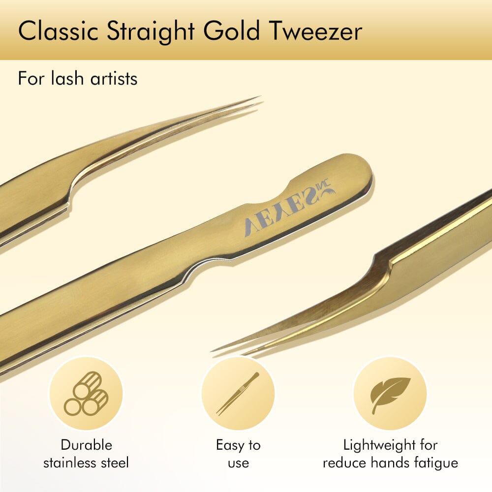 Classic Straight Gold Tweezer Tweezers VEYELASH 