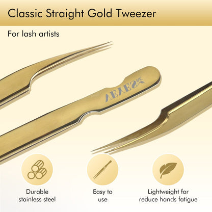 Classic Straight Gold Tweezer Tweezers VEYELASH 