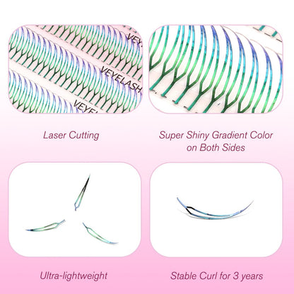 Double-Sided Aurora Lashes Premade volume fans VEYELASH 