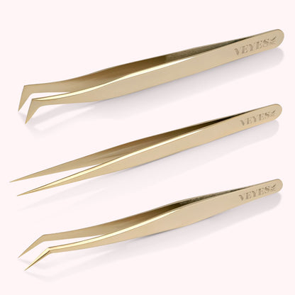 Luxe Gold Precision Tweezer Trio VEYELASH® 