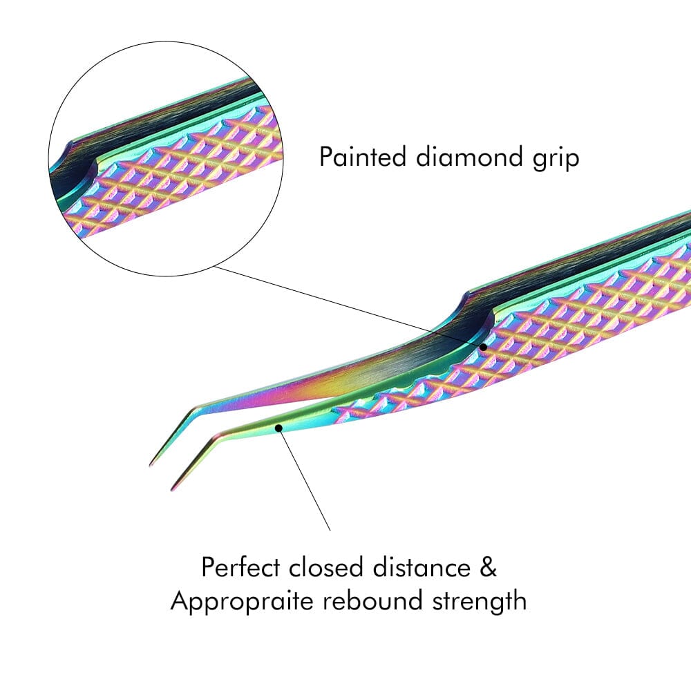 Rainbow Volume Lash Tweezers 45 Degree Tweezers VEYELASH 