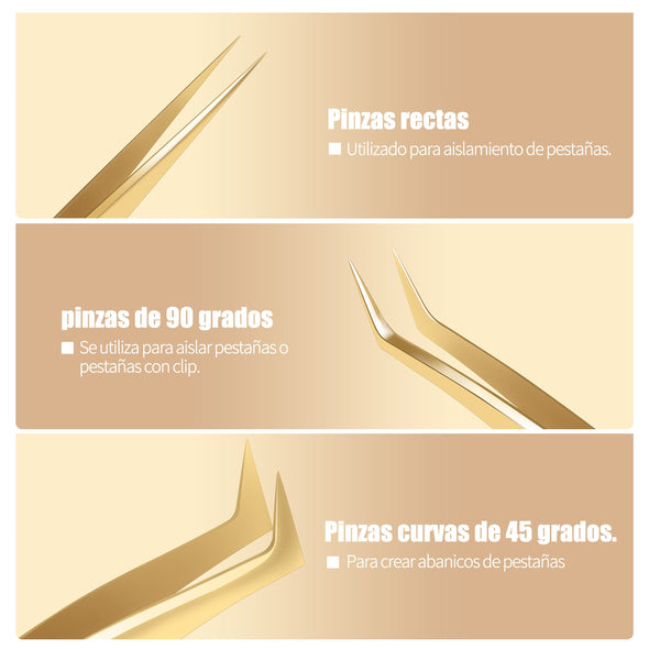 Trío de pinzas de precisión Luxe Gold México VEYELASH® 