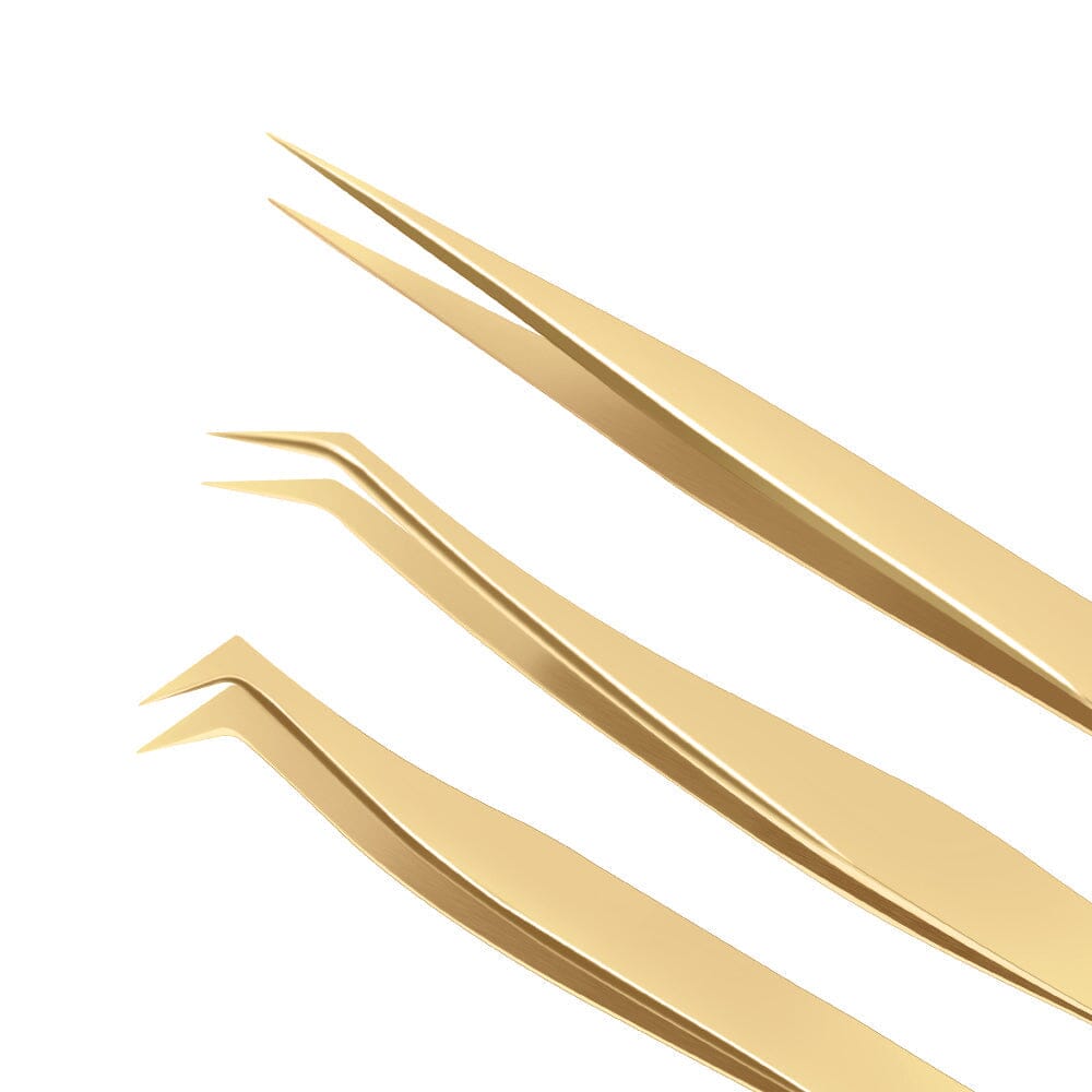 3 PC/GOLD SET Lash Tweezers CA95131 VEYELASH 