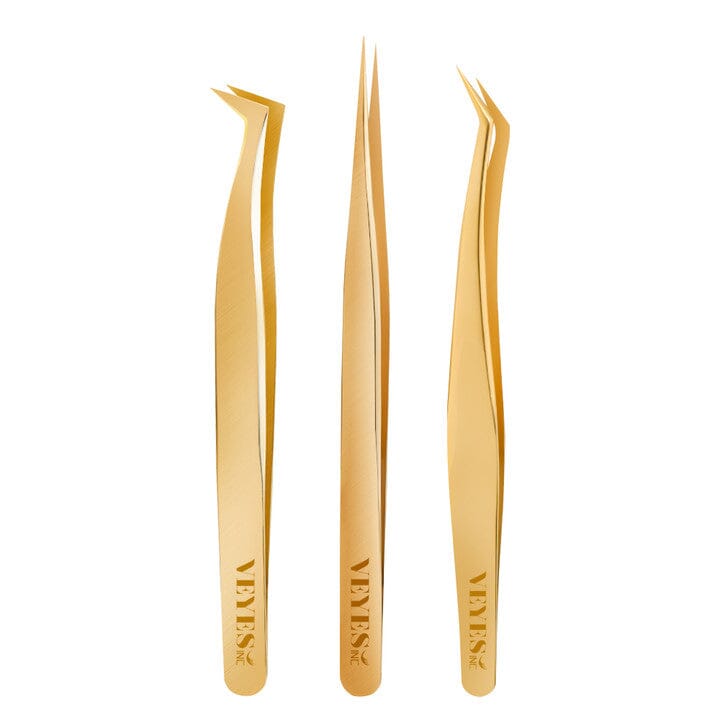 3 PC/GOLD SET Lash Tweezers CA95131 VEYELASH 