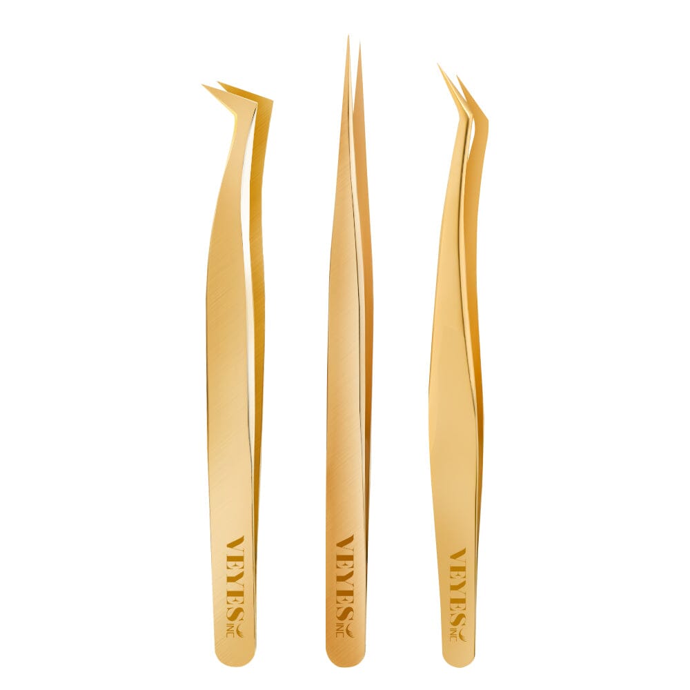 3 PC/GOLD SET Lash Tweezers VEYELASH 