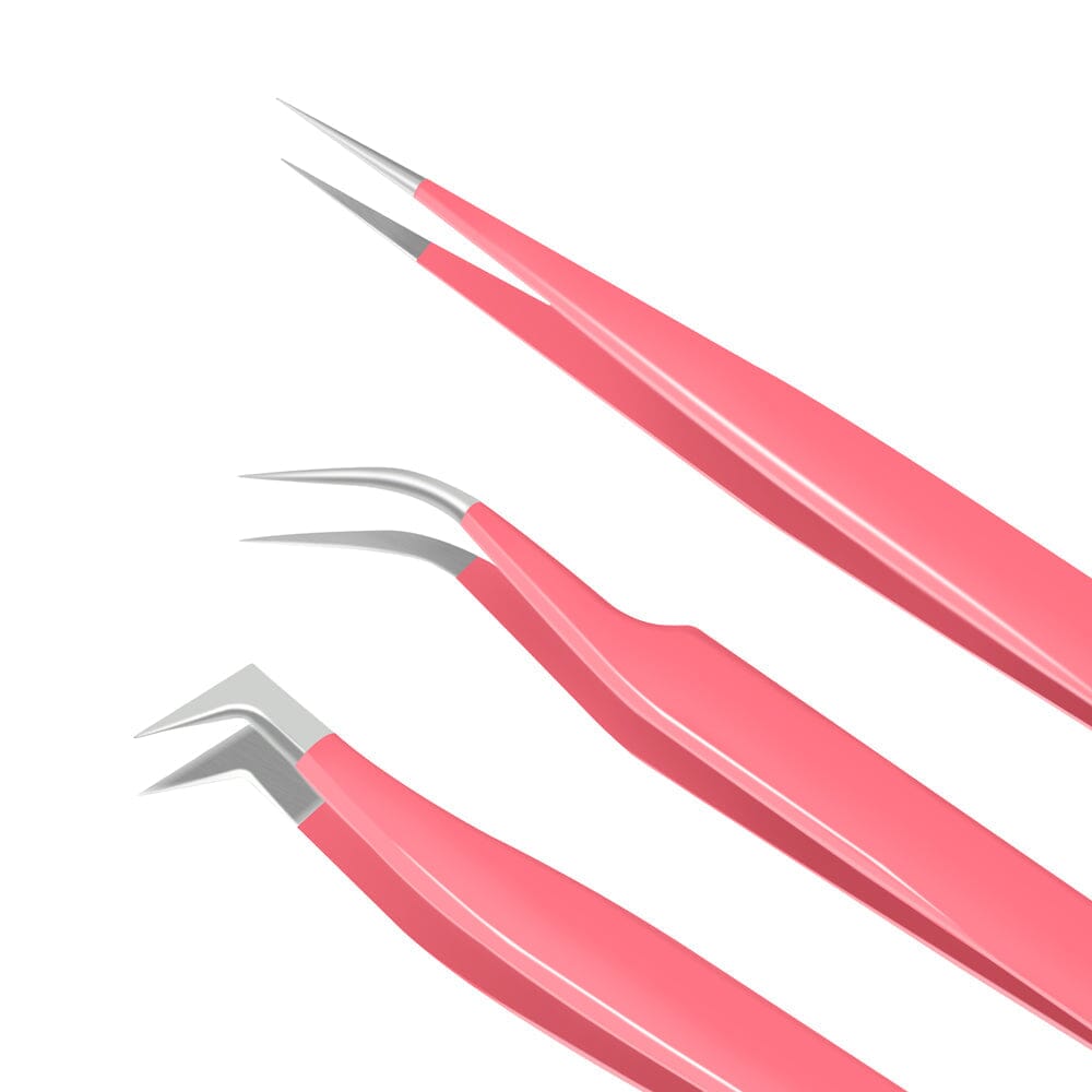 3 PC/PINK SET Lash Tweezers CA95131 VEYELASH 