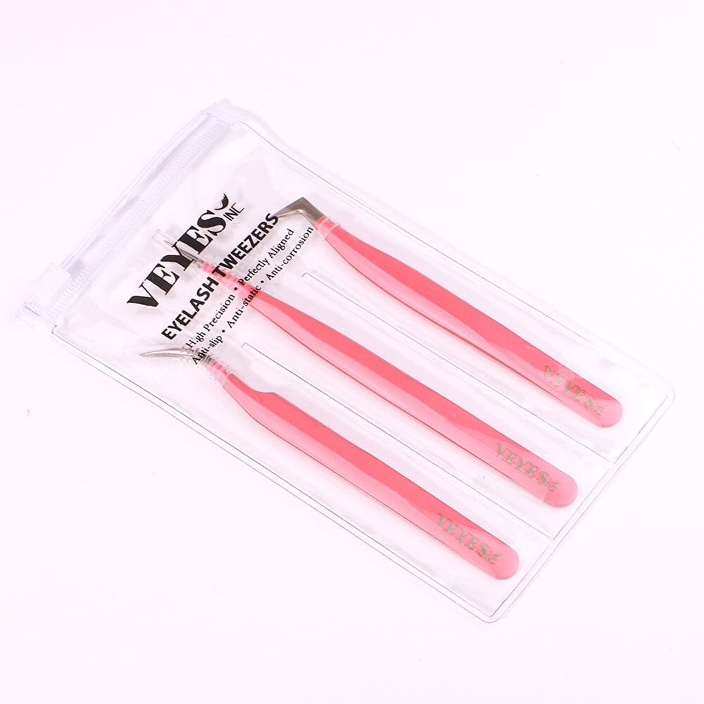 3 PC/PINK SET Lash Tweezers CA95131 VEYELASH 