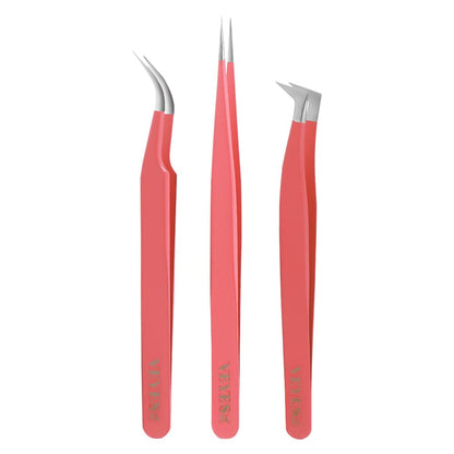 3 PC/PINK SET Lash Tweezers CA95131 VEYELASH 